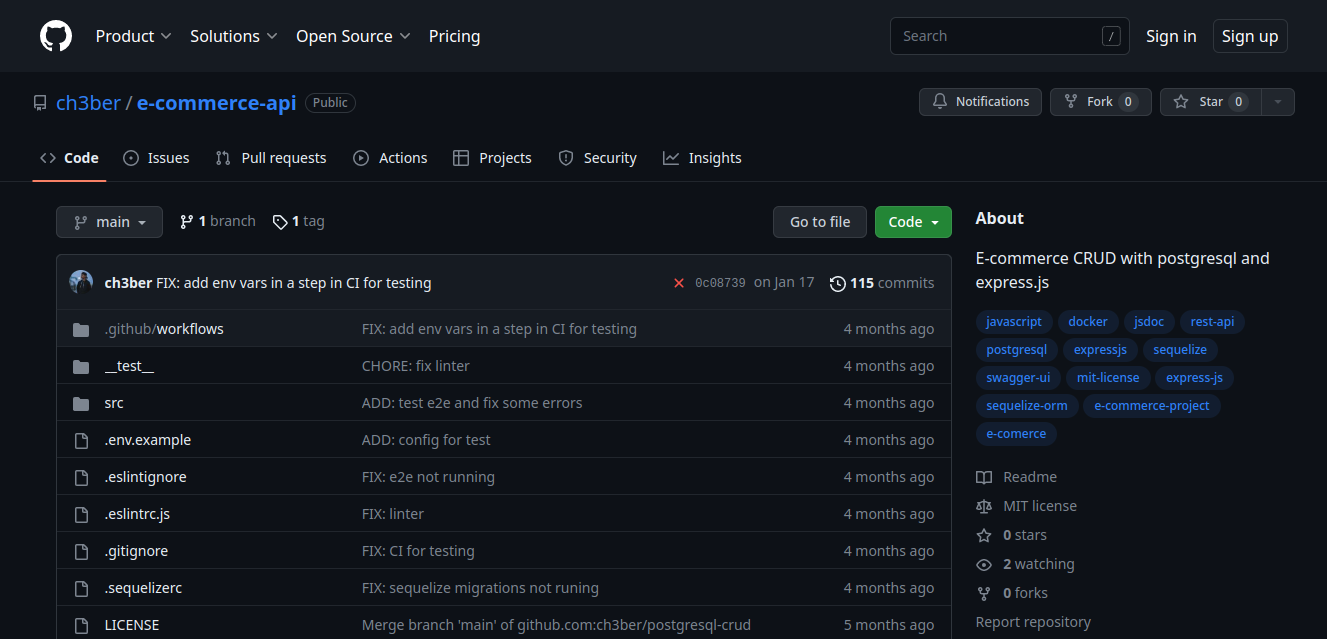 Previsualización del respositorio en GitHub